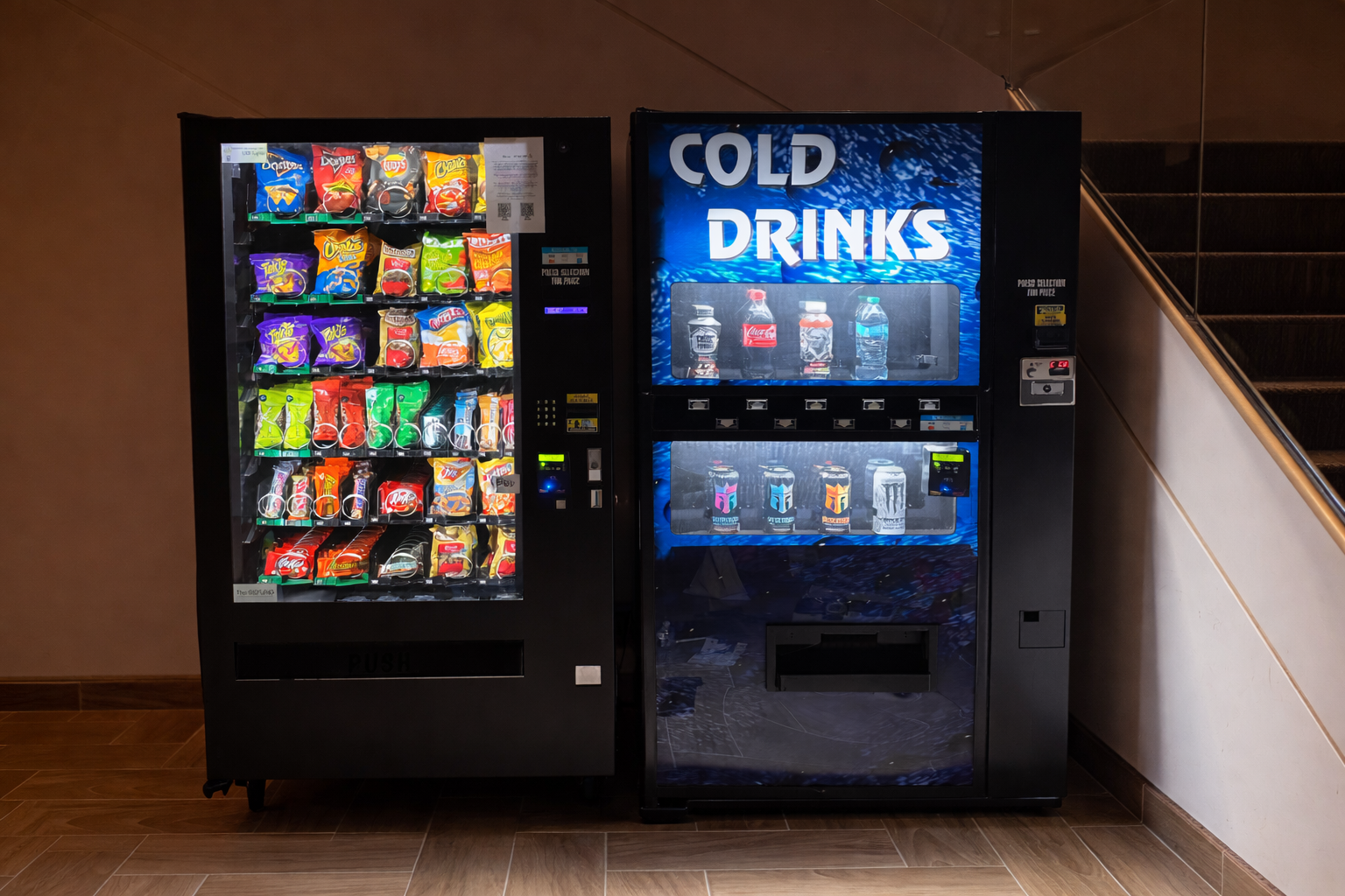 Revenue chart showing 8 months of vending machine sales data with visible growth and decline